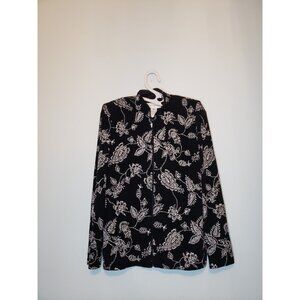 Vtg Jeanne Alexander Womens M Jacket Top Long Sleeve Zip Black Sparkly Floral